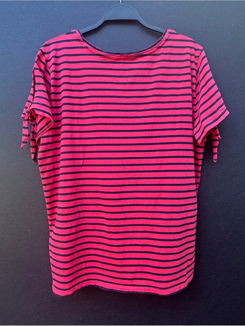 NAUTICA SHIRT WOMENS SZ 100% COTTON MELONBERRY STRIPES RED NAVY TIE SLEEVE XXL